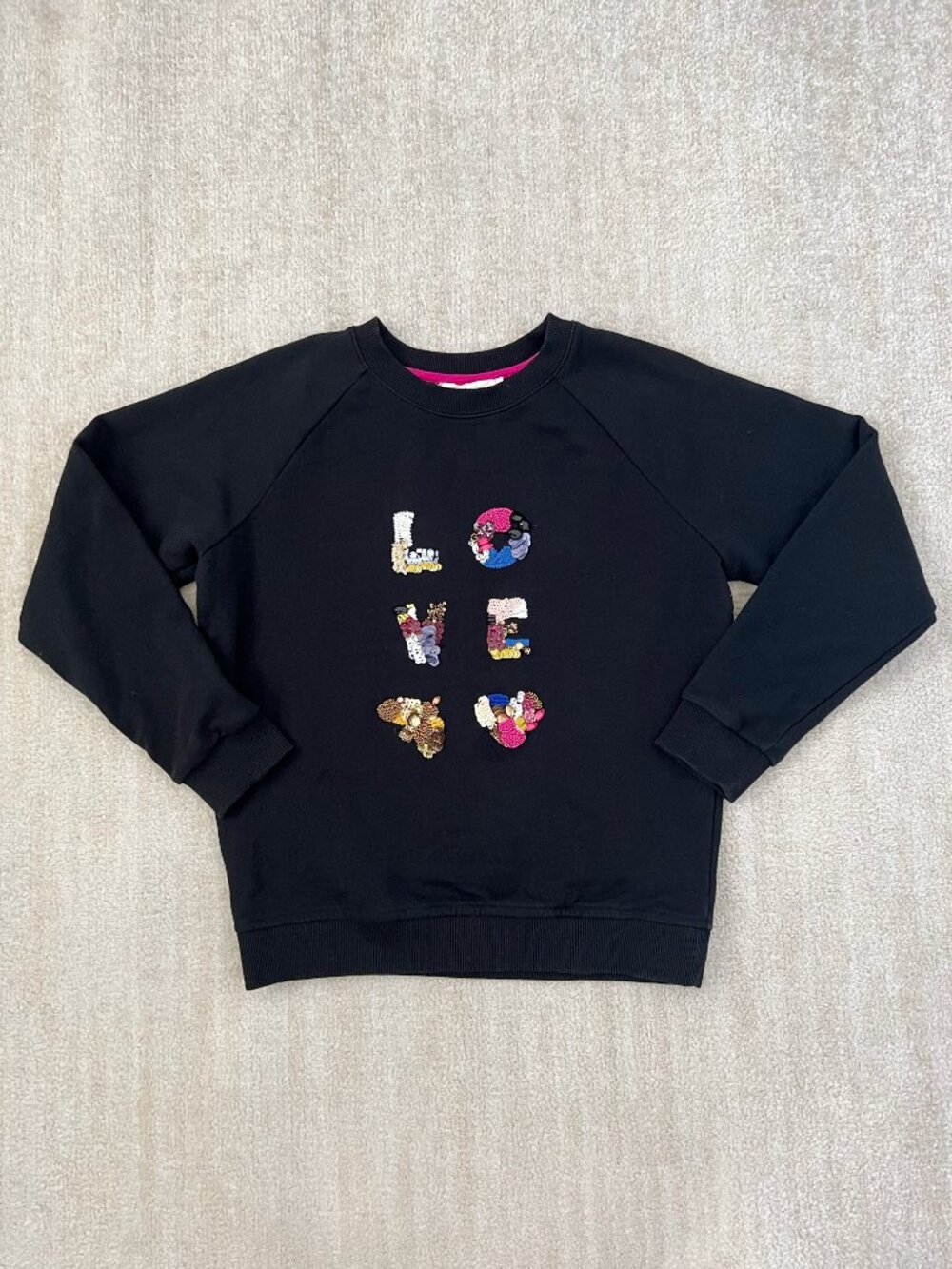 Tory Burch Black Crewneck Cotton Love Embellished Bling Sweatshirt M